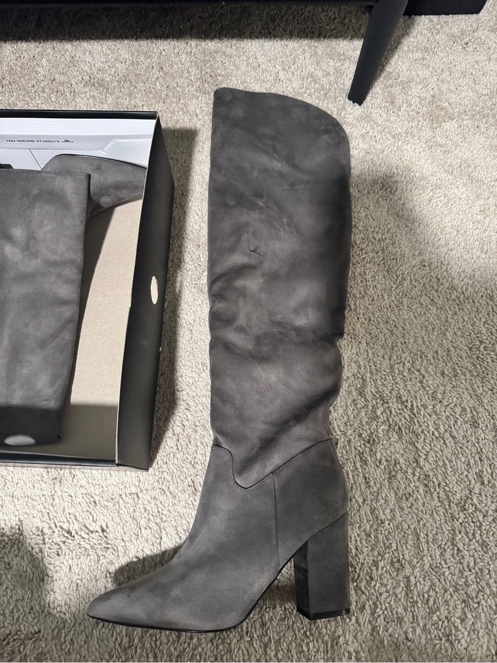 Nine West Gray Over-the-Knee Pointed Toe Block Heel Boots